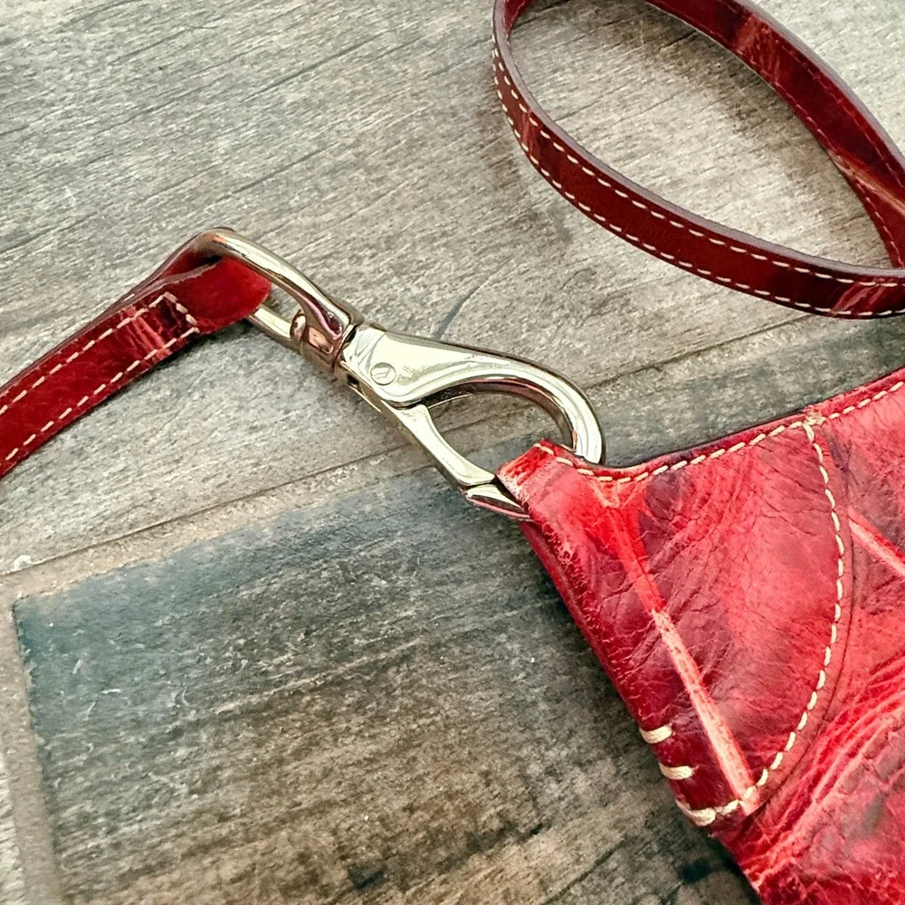 Dooney & Bourke Vintage Red Croc Embossed Leather Crossbody Bag, Medium
